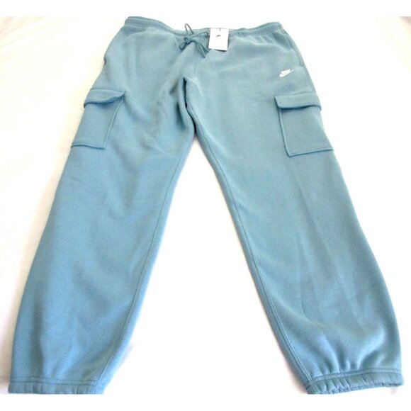 Nike Club Men's Tapered Leg Fleece Lined Cargo Jogger pants Denim Turquoise Blue - Picture 2 of 8